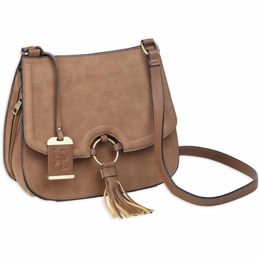 Bulldog Cross Body Purse Camel Suede