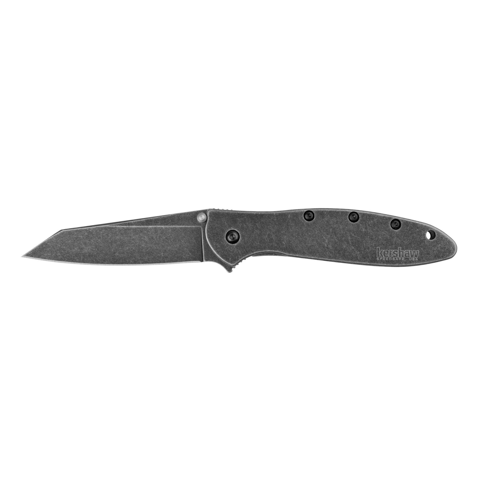 Kerhaw Random Leek 3" Blade Plain Edge BlackWash Black Handle