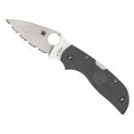 Spyderco Chaparral Folding Knife Silver Serrated Blade 2.8" Gray FRN Handle