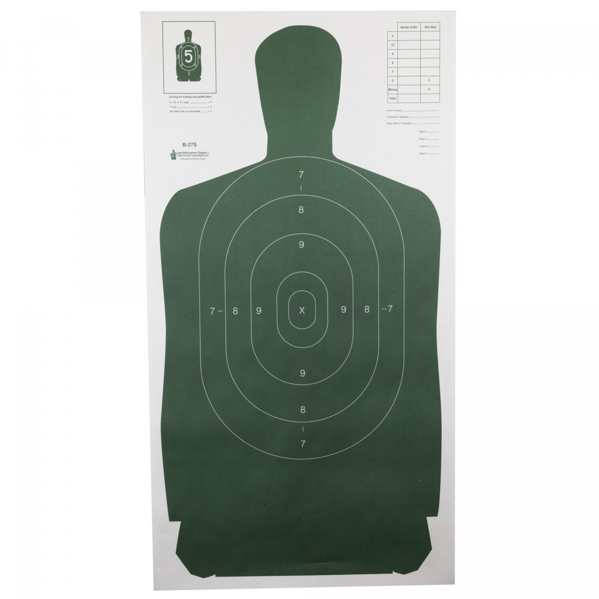 Action Targets B-27S Standard Green 100Pk - 4Shooters